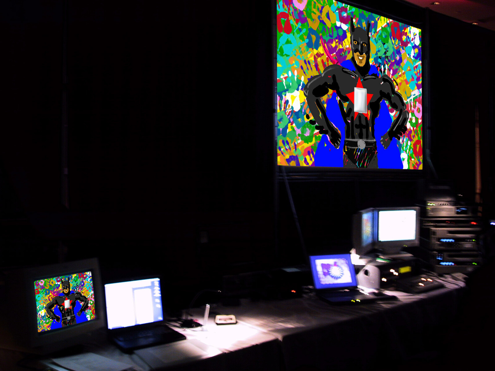 Cadbury/Adams corporate conference in Don Mill, Toronto. Using a laptop and a wacom tablet I drew live.