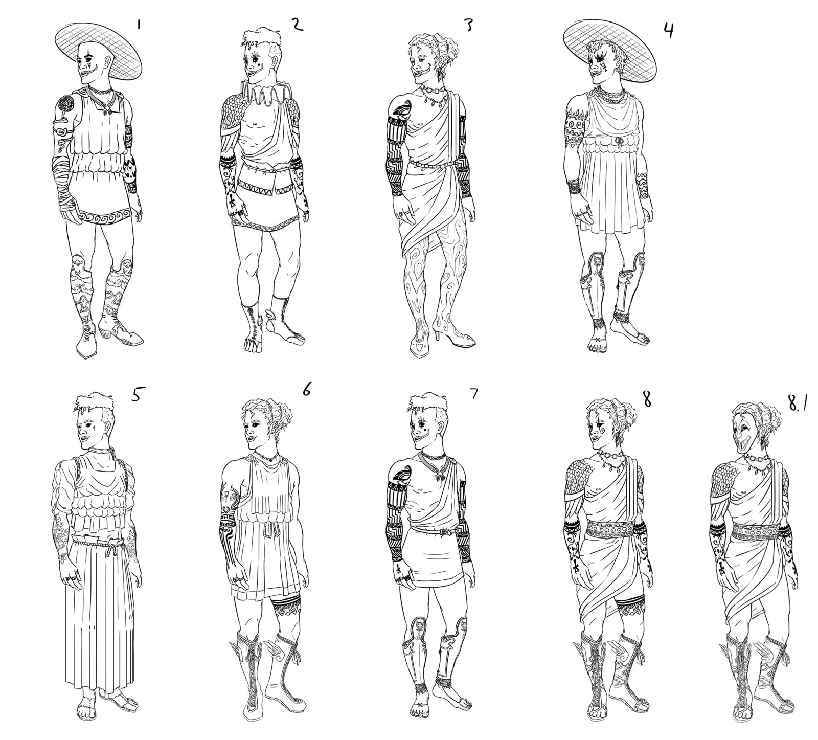 A variety of costumes that could work for Phaidros
