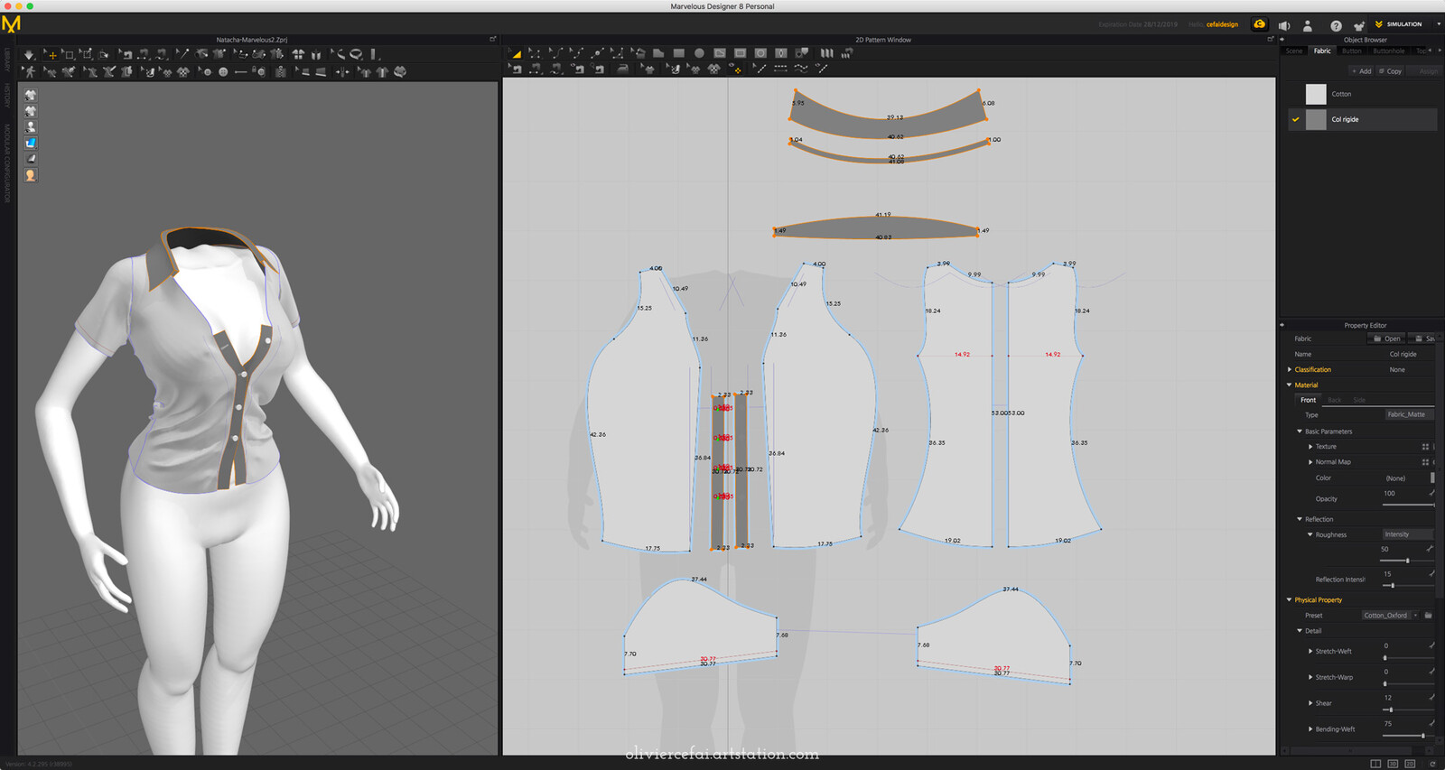 Design of the shirt in Marvelous designer