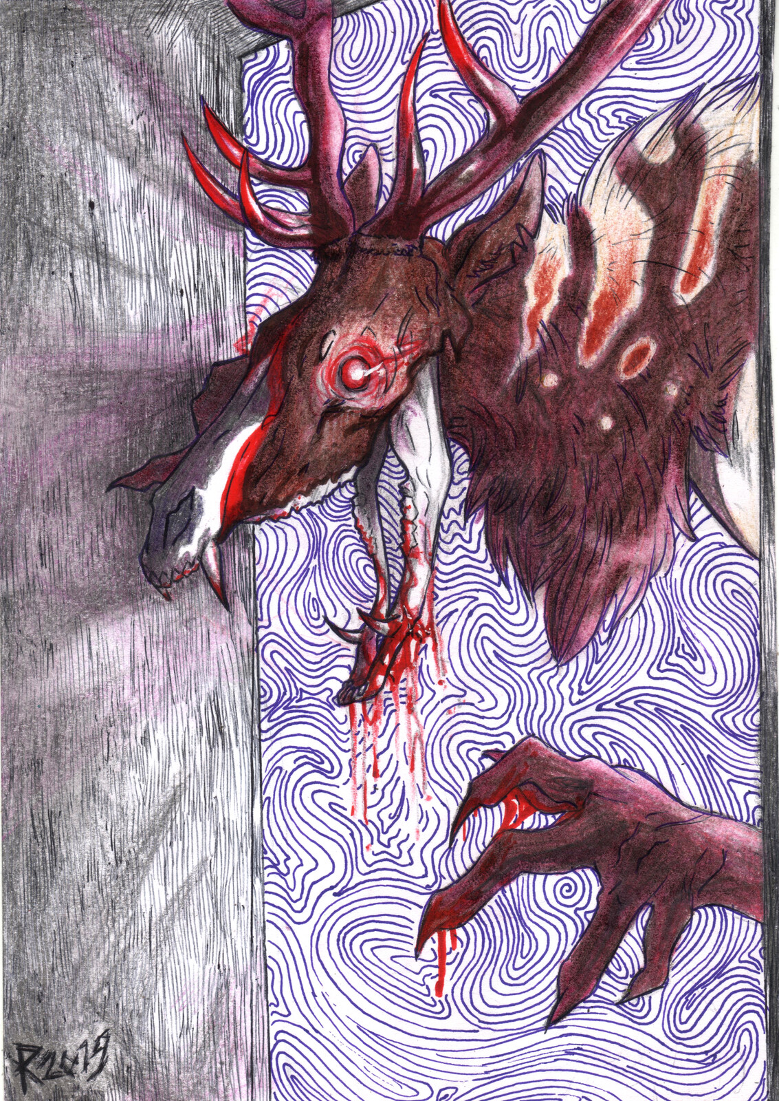 Another ArtFight attack! The scary but very cool (love the design!) wendigo character Monster by Aria-Suna-Kunoichi Aria-Suna-Kunoichi!