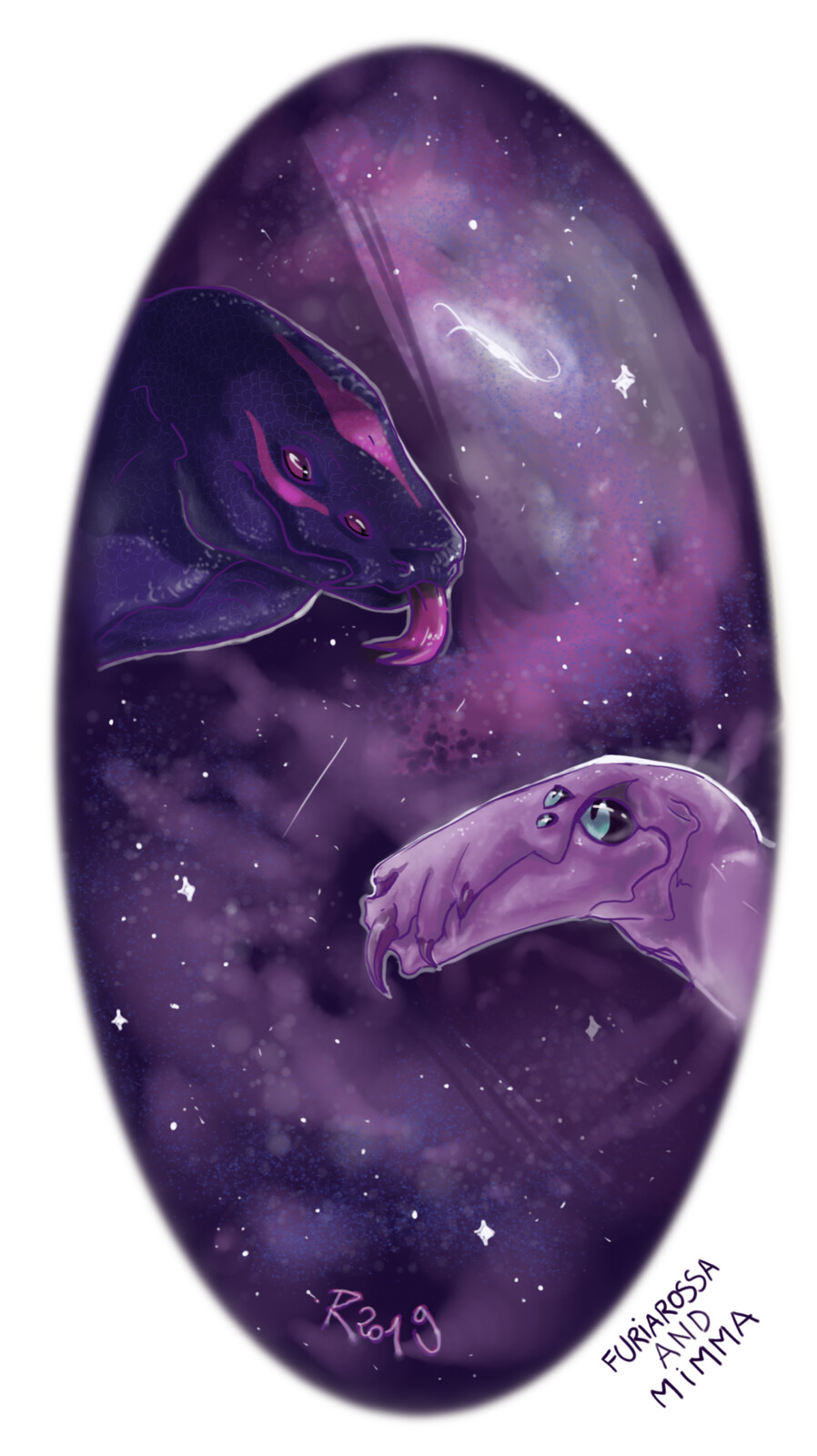 Another ArtFight attack! It's time for some cool alien creatures... our beloved Ta'ruui Sous-Chef with Misha,s Sushi! Also, purple-ish color palettes are cool.