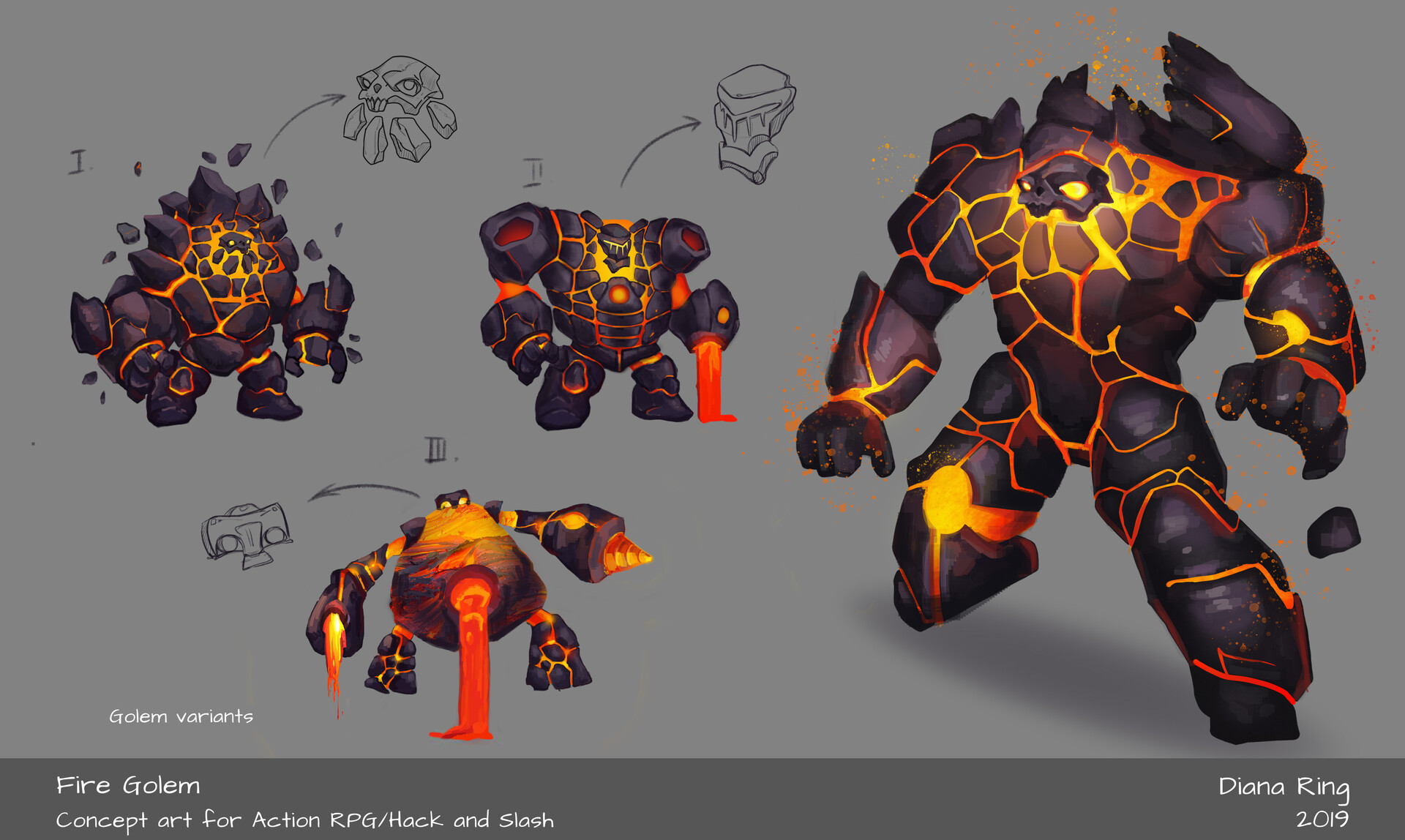 ArtStation Fire Golem Concept art for Action RPG/Hack and Slash