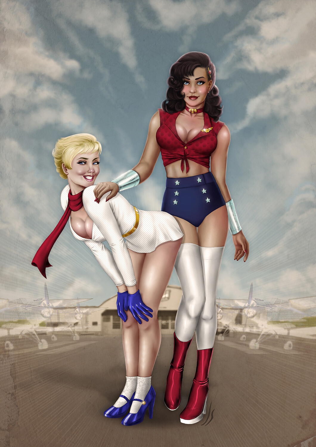 50's inspired Power Girl and Wonder Woman