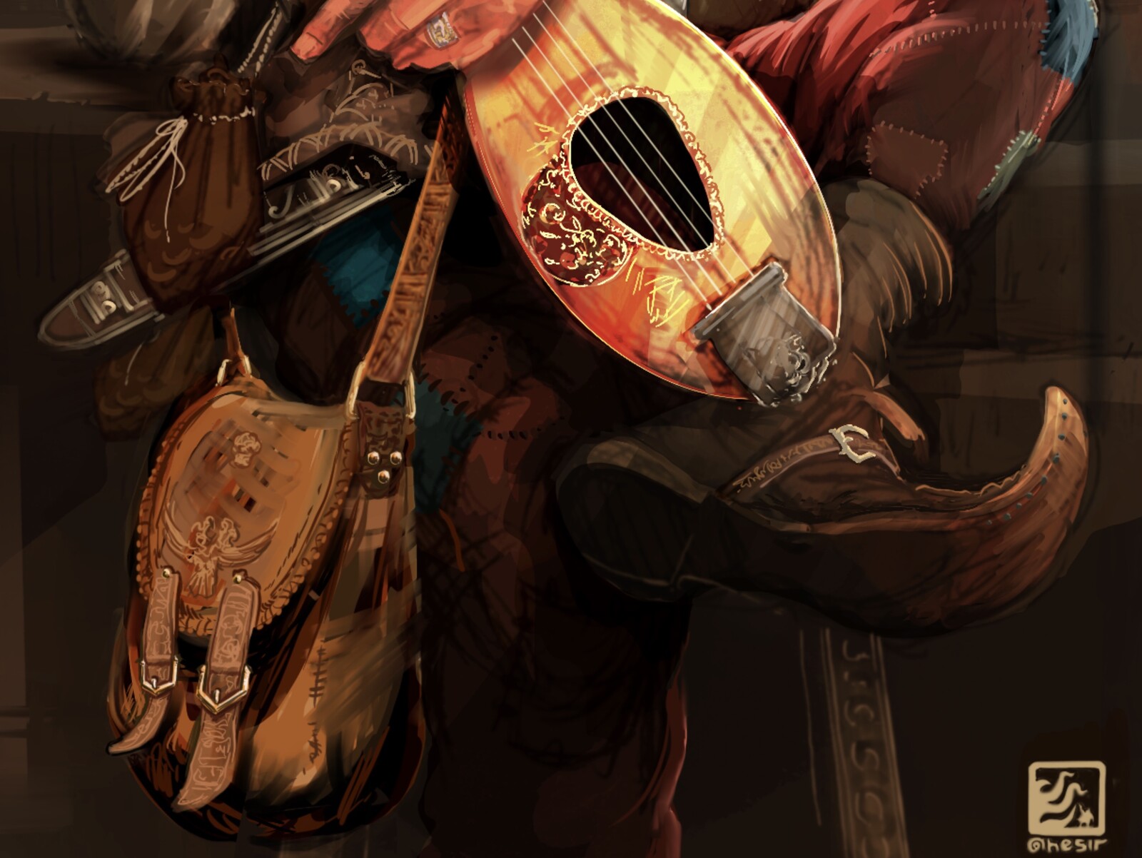 Detail of Lute, Boot and Bag. These where the areas I found myself most satisfied with, mostly due to the relative speed of execution. I didn't over labour or spend too much time blending, reblocking and reblending here, they just came together quickly.
