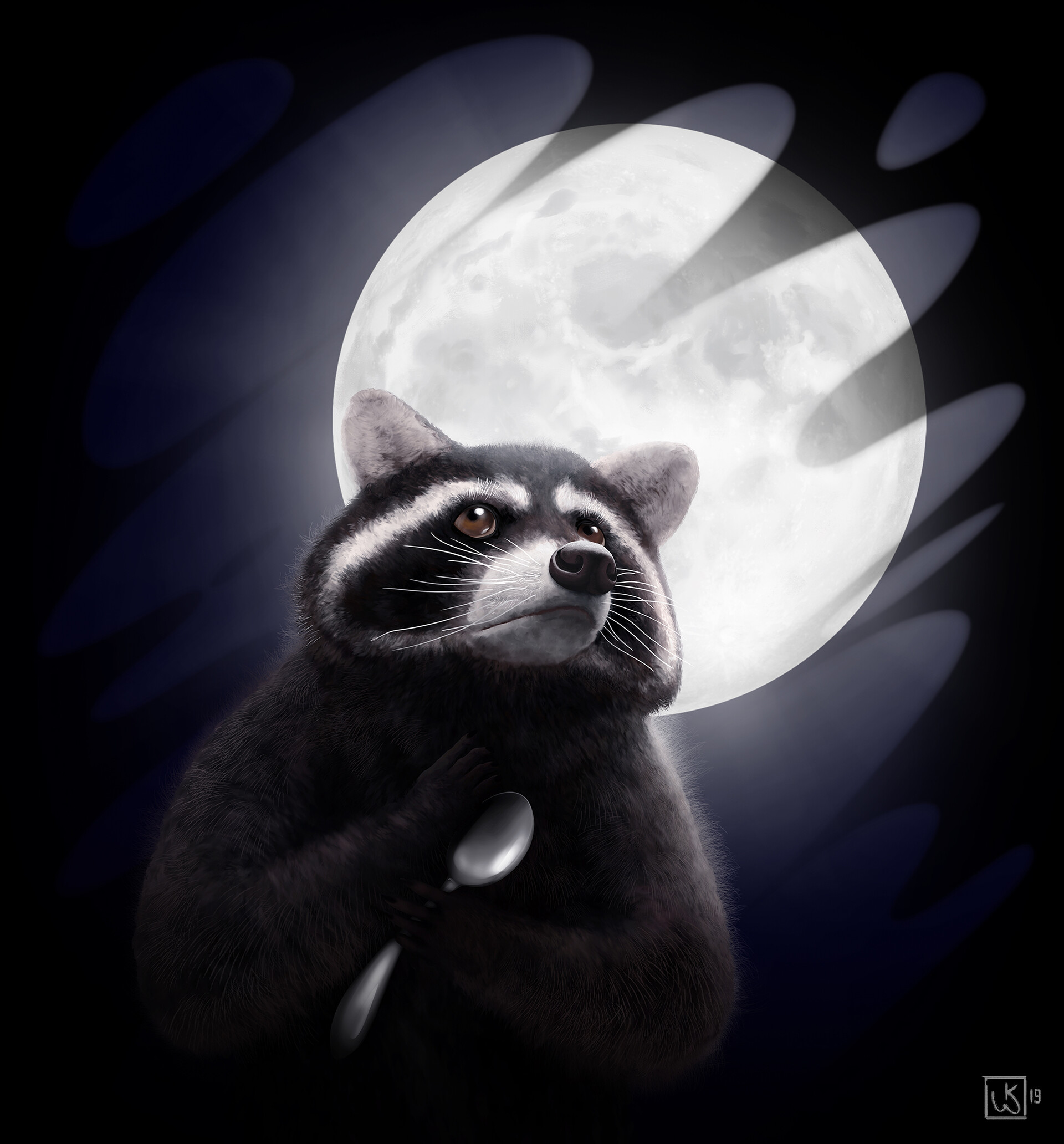 ArtStation Full Moon Raccoon With A Spoon artstation-full-moon-raccoon-with-a-spoon