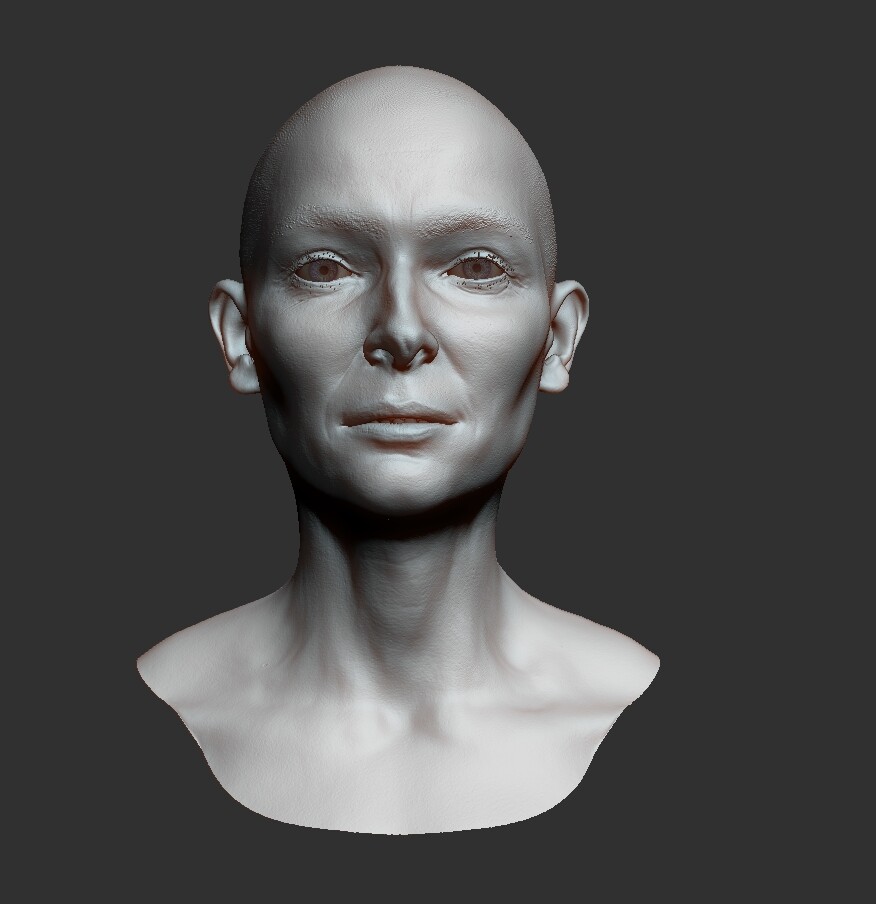 ZBrush sculpt of Tilda Swinton. (Or Ancient One)
