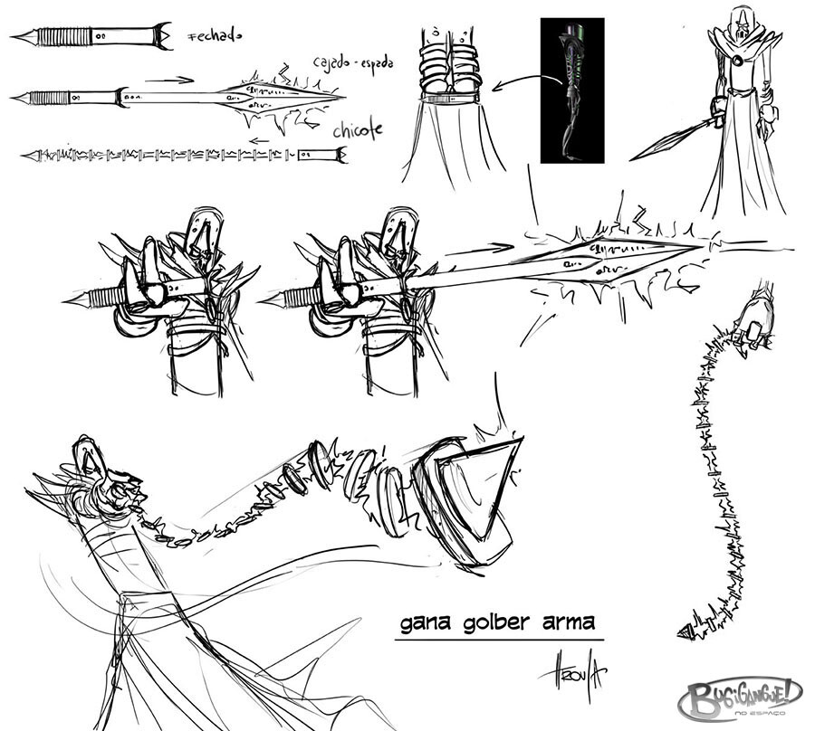 Designs for Gana's weapon. 