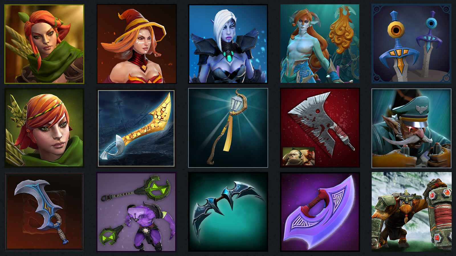 First two columns and top middle shipped in Dota 2