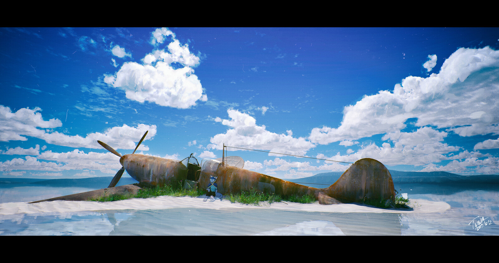The airplane and my friend's avatar sitting by it.