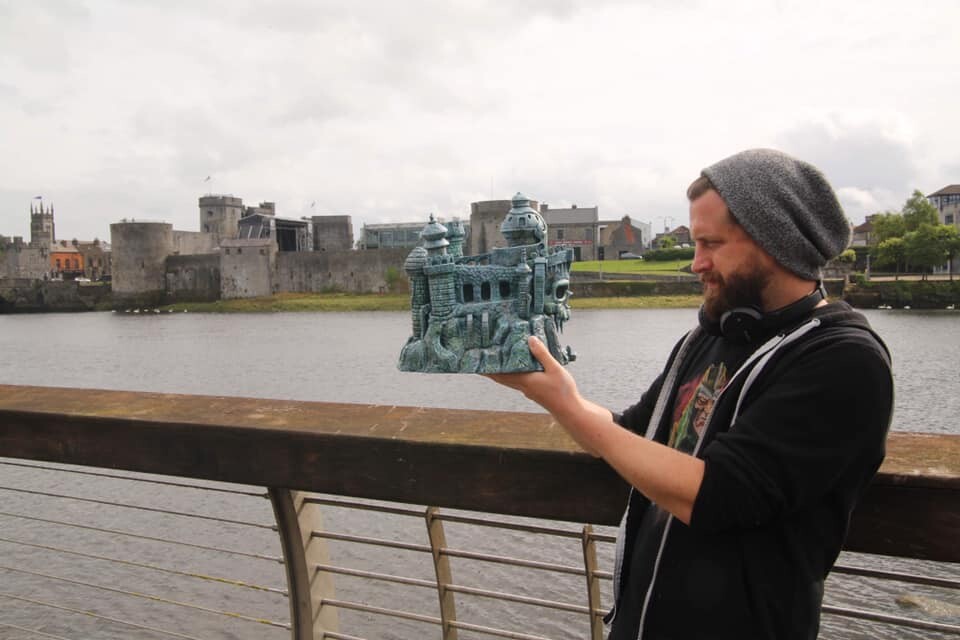 finished 3d painted print in front of King Johns Castle Limerick from where i drew inspiration