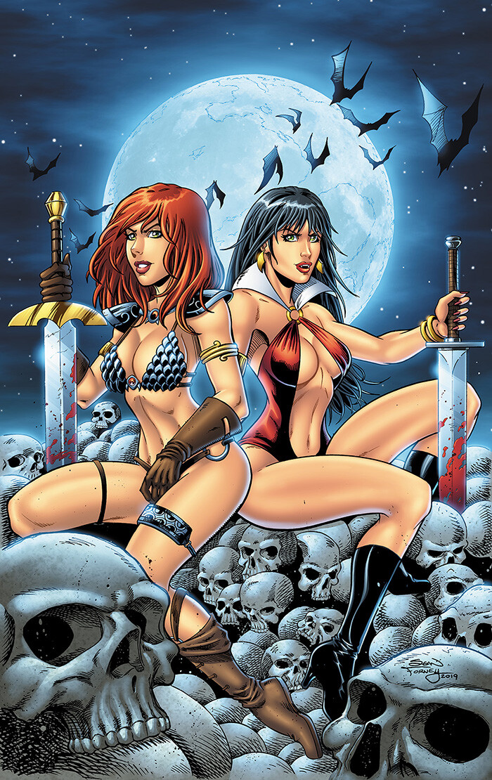 Vampirella Red Sonja 1 exclusive store variant cover for Flying Monkey Comics and Games. Release September 4, 2019. 

Pencils, inks, and colors by Sean Forney 