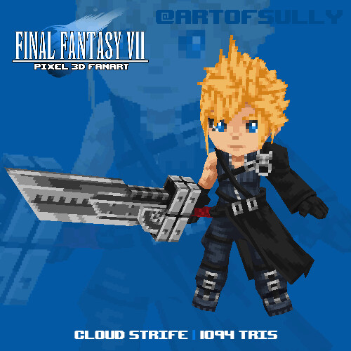 Cloud Strife ('Final Fantasy VII' lowpoly pixel fanart)