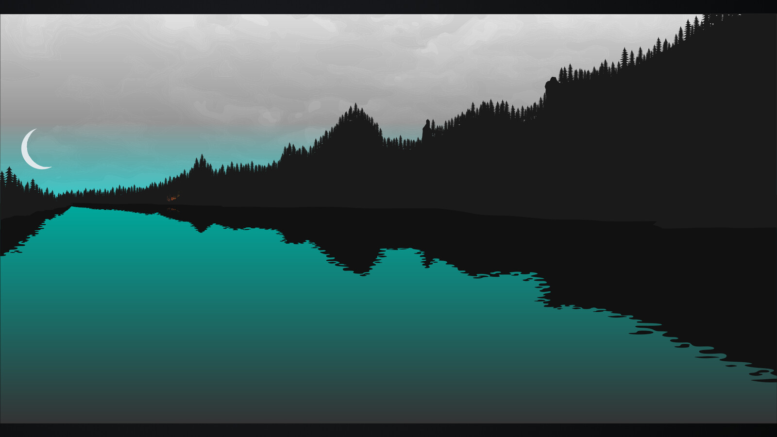 An early concept for the main menu screen background. The little subtle campfire would be animated flickering. Really wanted to express the loneliness, eeriness and isolation of the wilderness.