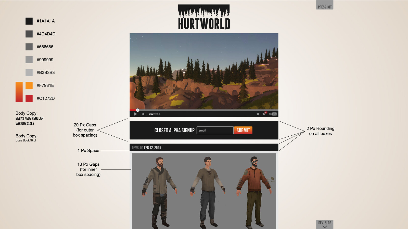 Design doc I created for our web developer to follow when creating our site.