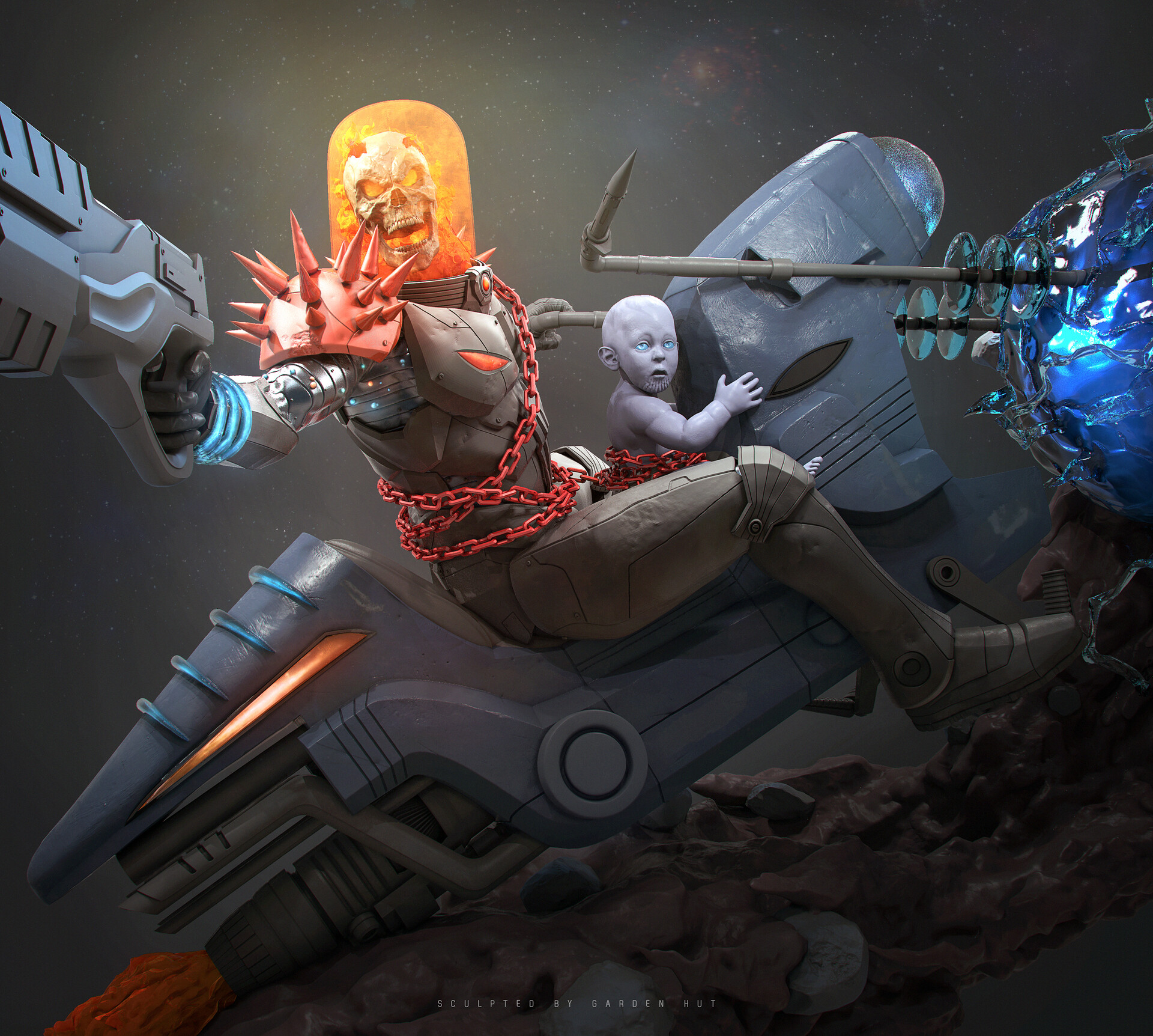 Artstation Cosmic Ghost Rider And Baby Thanos Fan Art Nguema