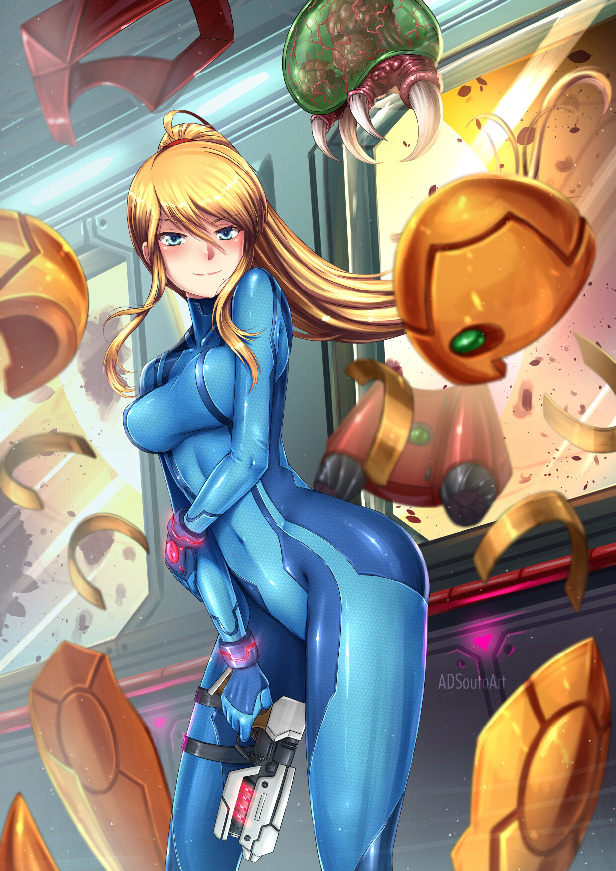 The intergalactic bounty hunter and the protagonist of the Metroid series.