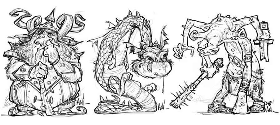 Some early versions of the monsters.