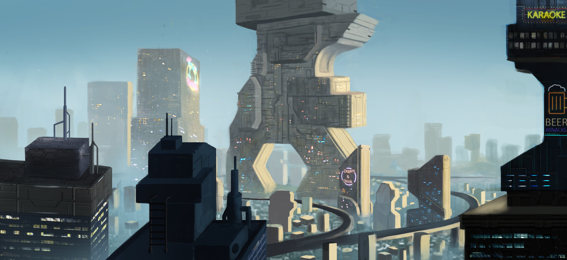 Artstation Matte Painting Scifi City Kien Ming Ng