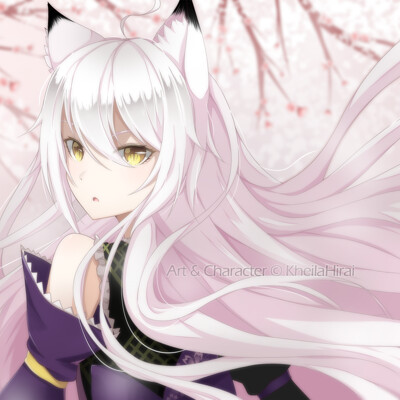 Anime fox girl with white hair