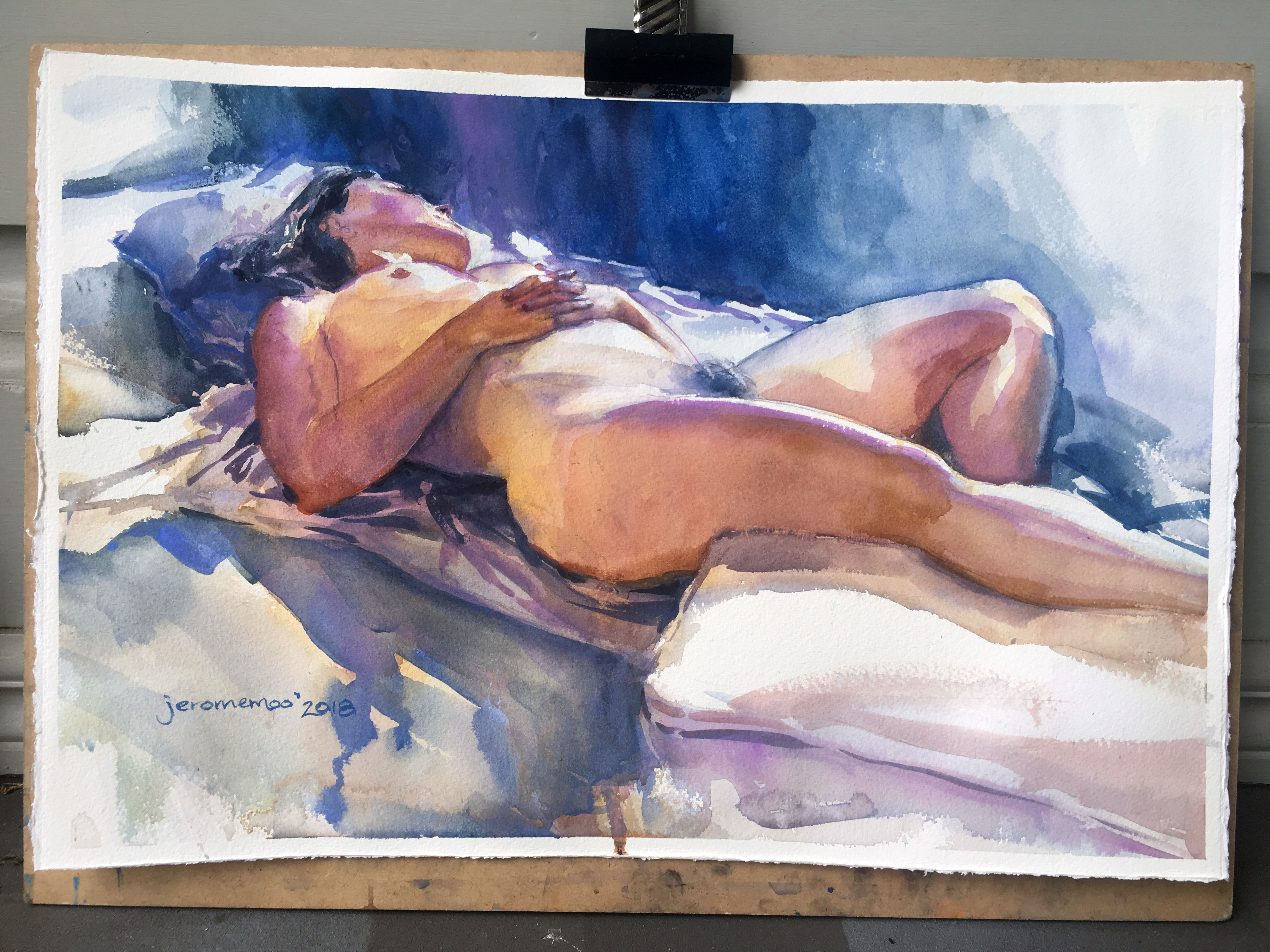 Long Pose Life Drawing of Marika 
Watercolour on A3 Medium 300gsm Arches Watercolour Paper