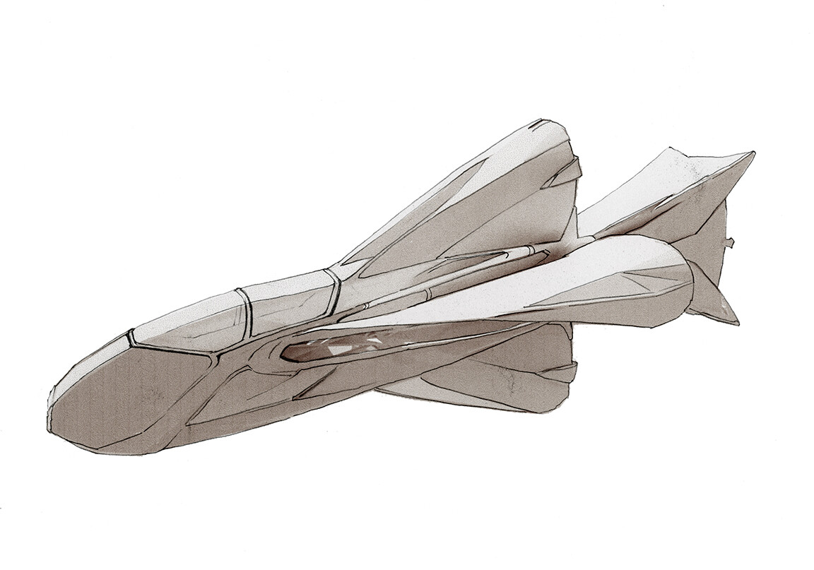 Sketched on Paper from a Blender created Ship