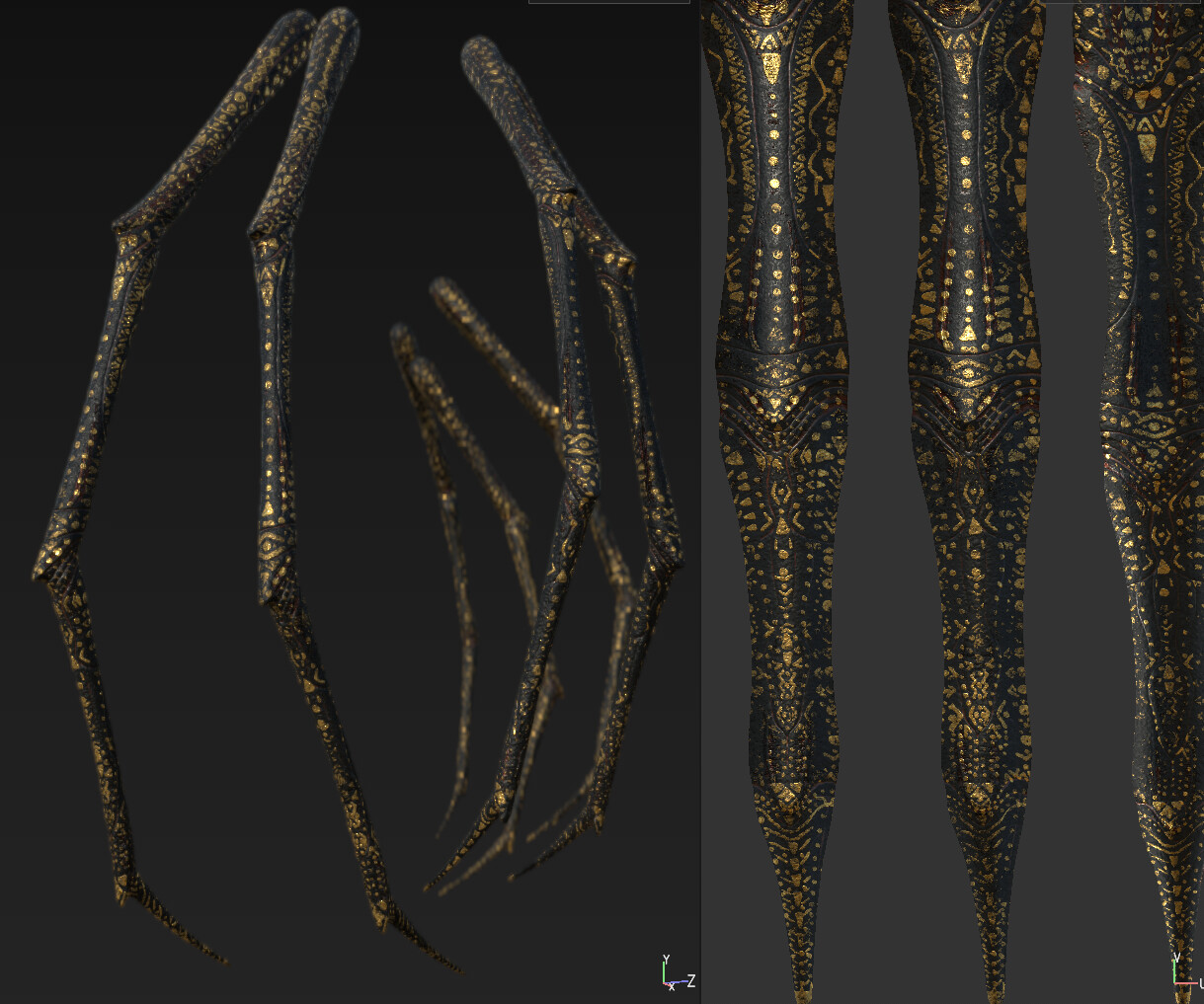 Had to check from some angles to see if the textures look similar but different for each leg. 