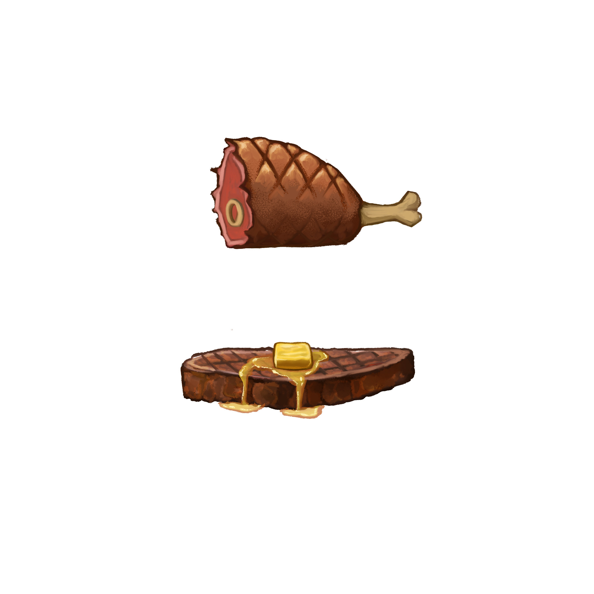 More concept art of the ham, and the steak that (sadly) did not make it to the final scene.