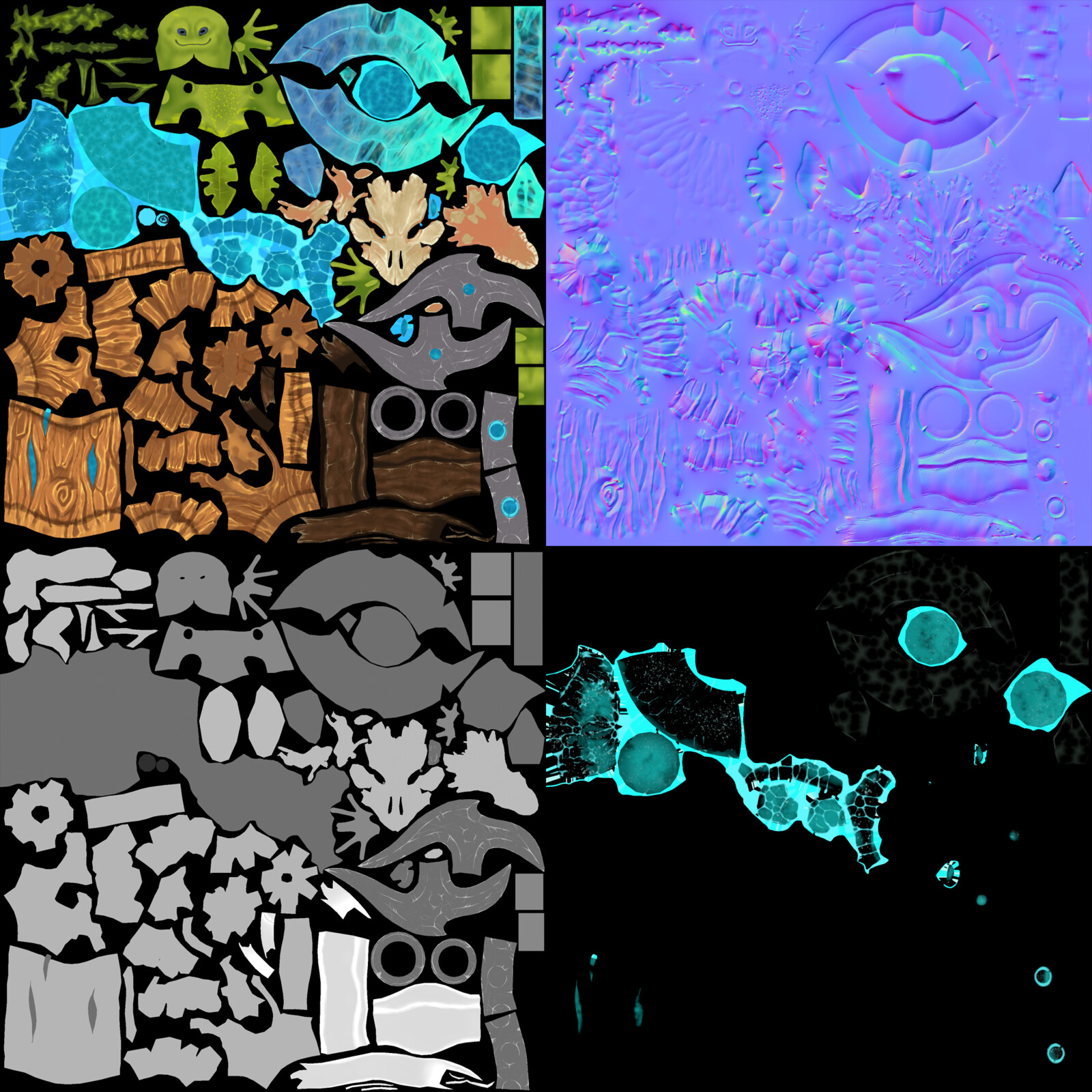 Texture set (Base color, Normal, Roughness, Emissive)