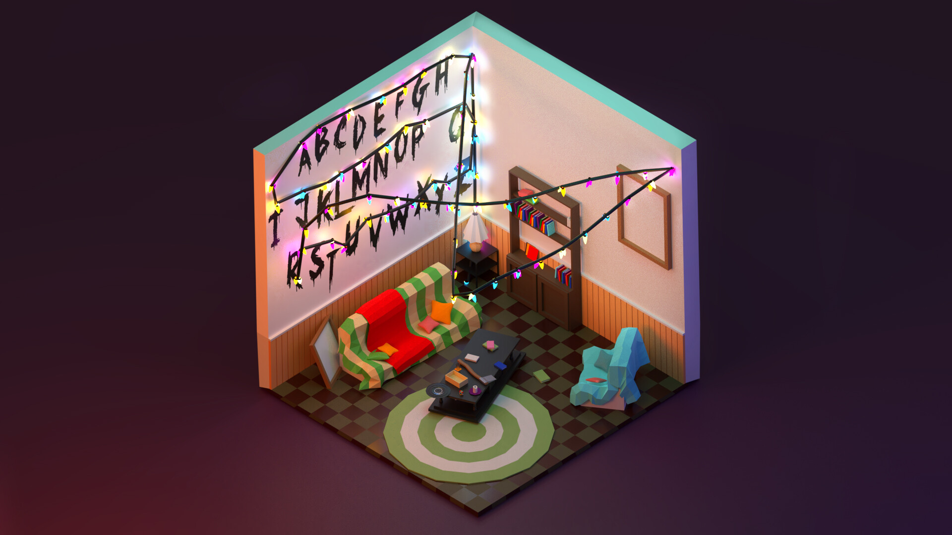 Artstation Isometric Stranger Things Living Room Stranger