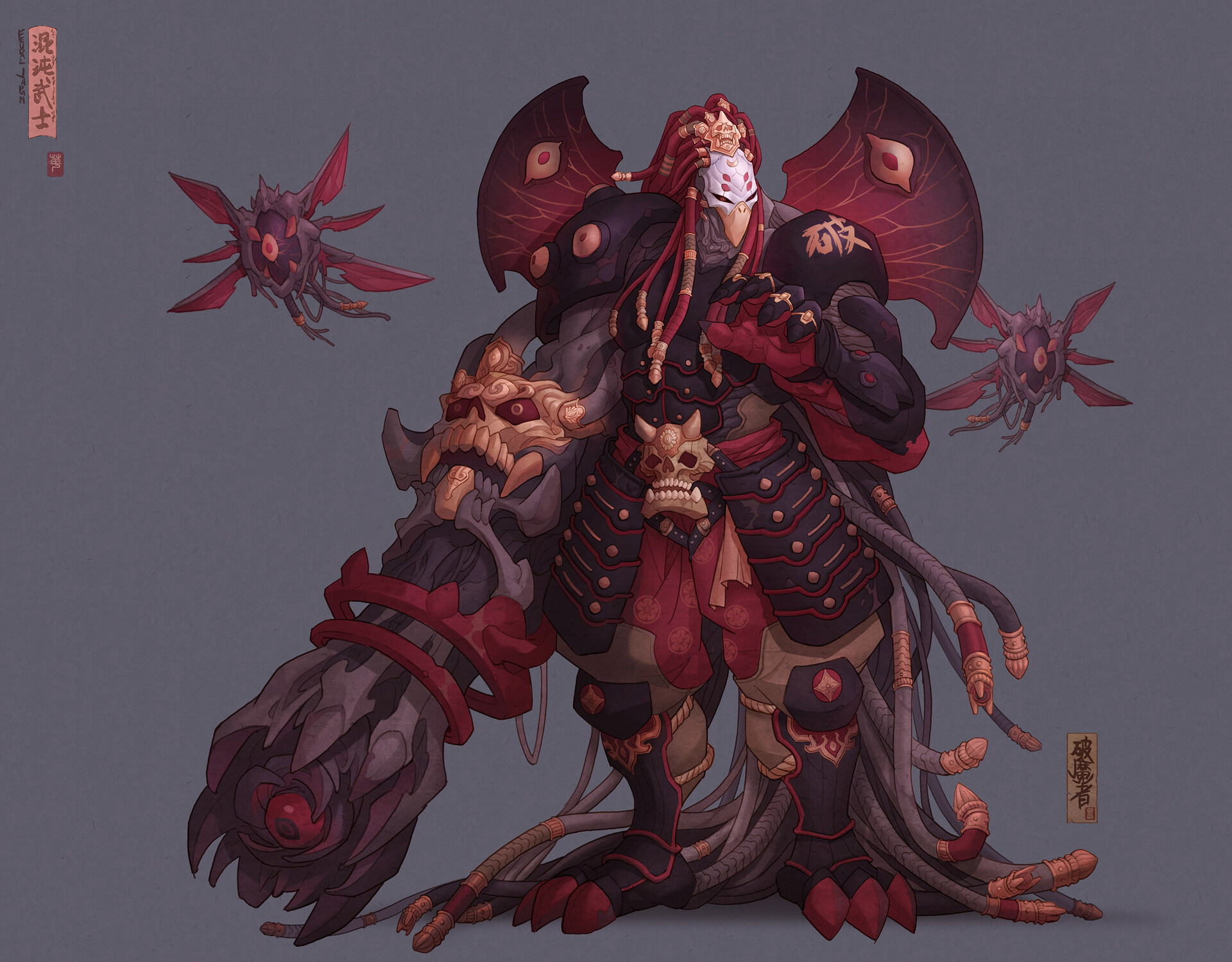 Работы художника hua lu. Hua lu художник. Японские доспехи фэнтези. Лу концепт арт. Самурай демон.