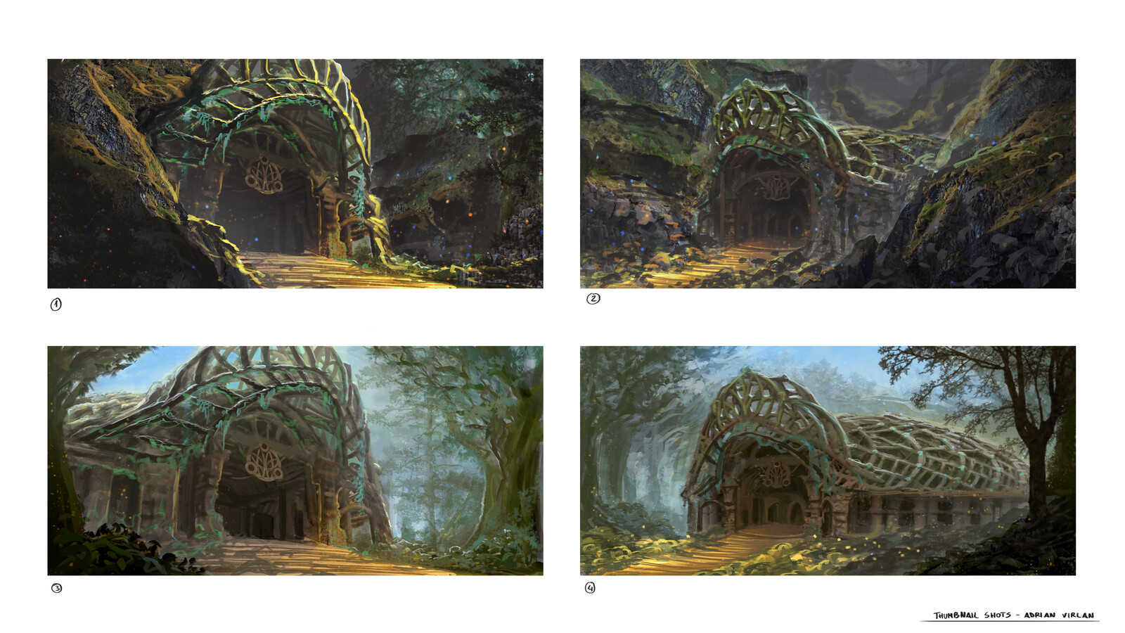 Mood explorations. Deciding the environment the temple would sit in