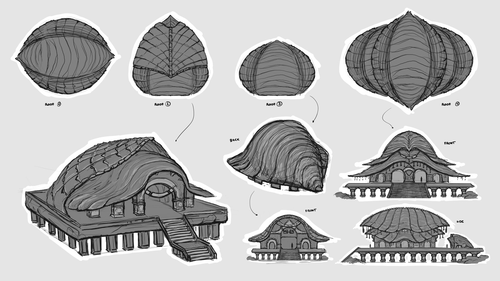 Roof design exploration sketches