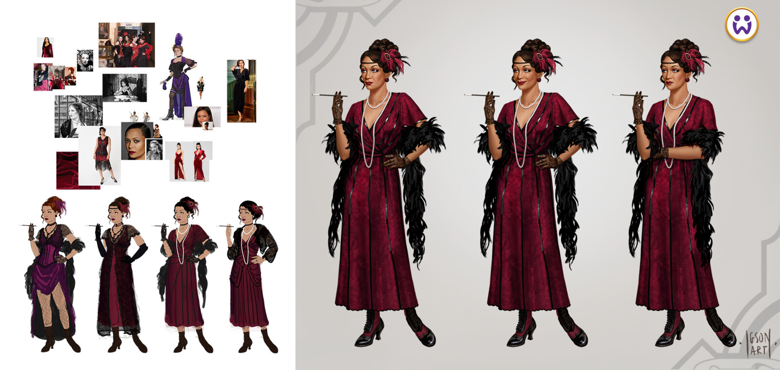 Madame Palomer : references, sketches and final poses