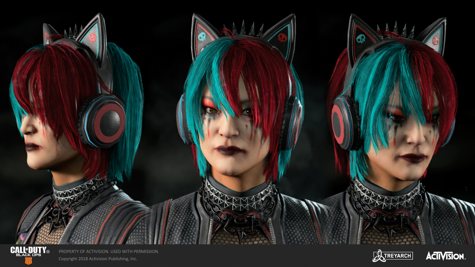 Textured Seraph's warpaint for her 'Kitty Six' skin in the 'Dark Divide' DLC. Body model made by our external partners at RedHotCG, cyberarm modeled by Yaw Chang,  hair by Jason Anh, and the head was sculpted by Anh Nguyen. Costume designed by Yangtian Li
