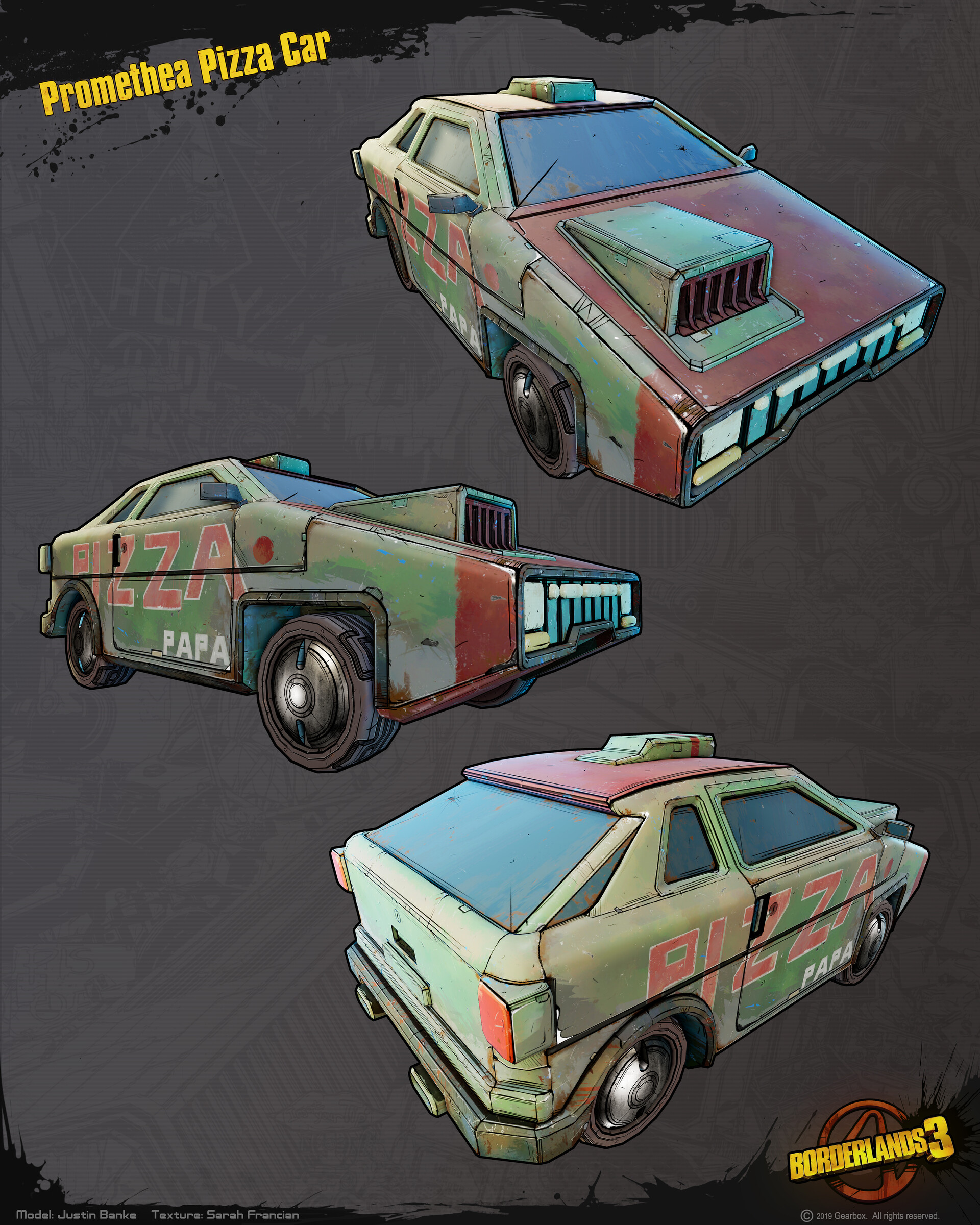 Justin Banke - Borderlands 3 - Vehicles - Pizza Car