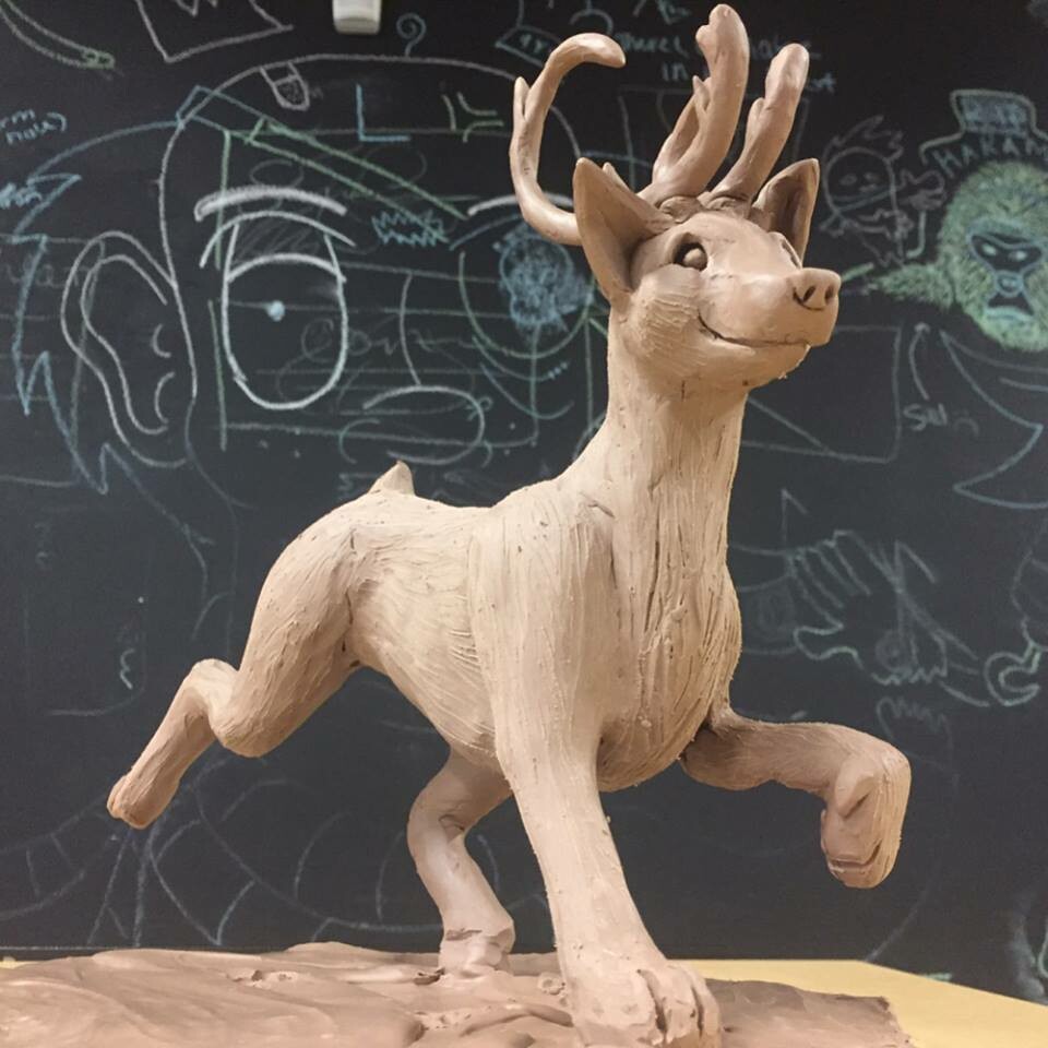 Caribou-Fox Clay Sculpture