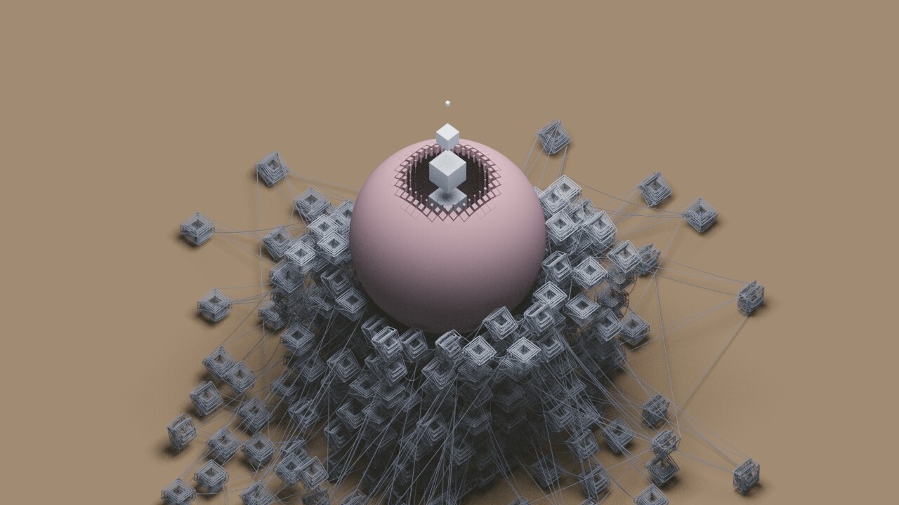 RBD simulation of cubes that are later replaced by animated curve objects.. that are also connected toghether.. i am useing simple vex point displace from sphere to avoid colissions.