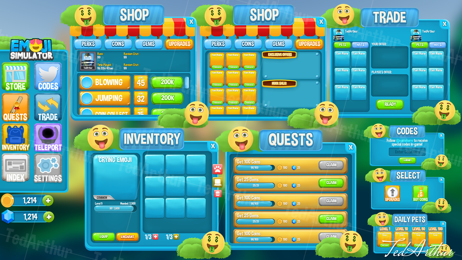 Artstation Cartoon Game Interface Emoji Simulator Ted Davis - the gui game roblox