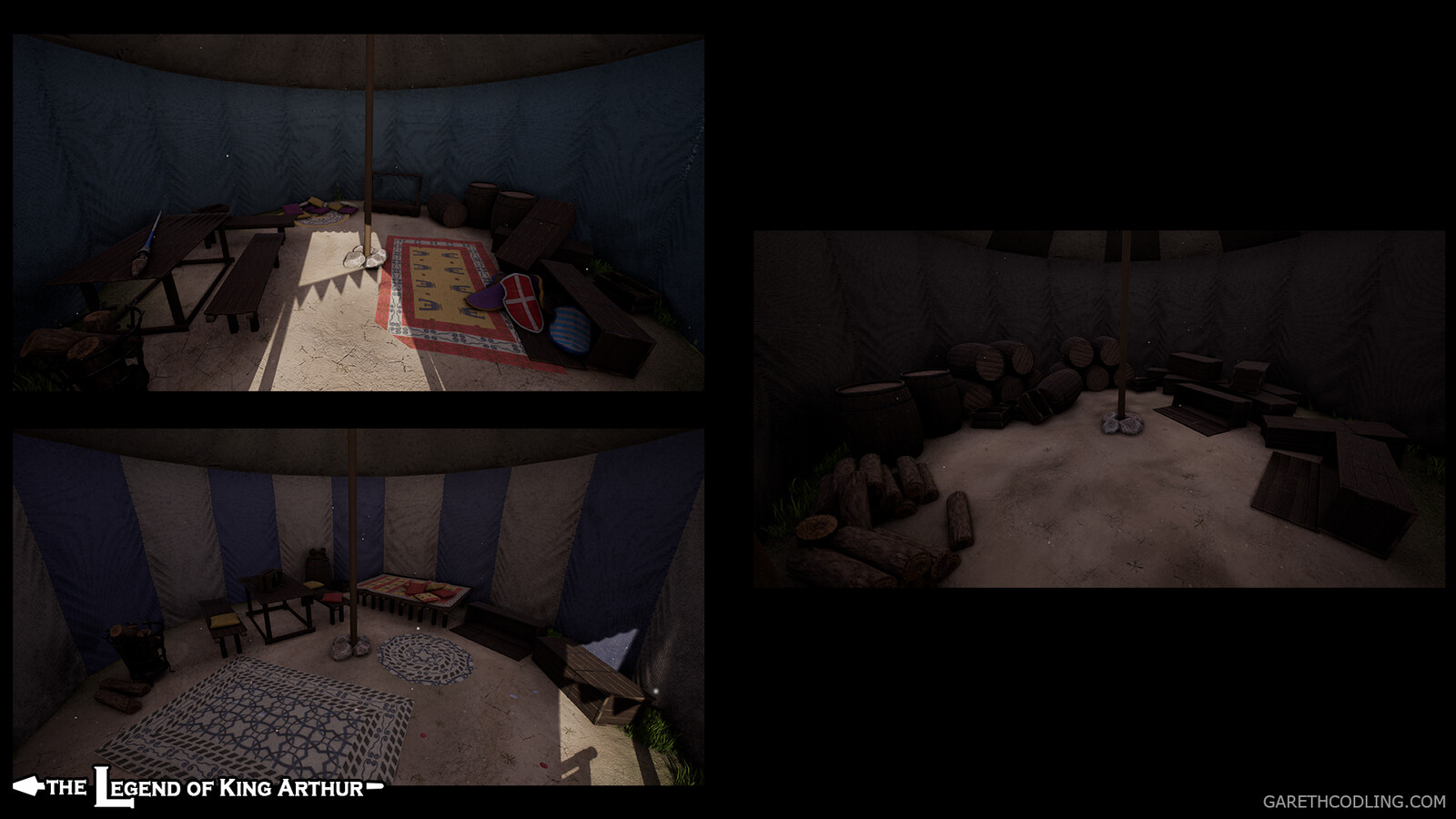 Shots of the tent interiors. These were an amalgamation of all the assets already made created into blueprint prefabs.