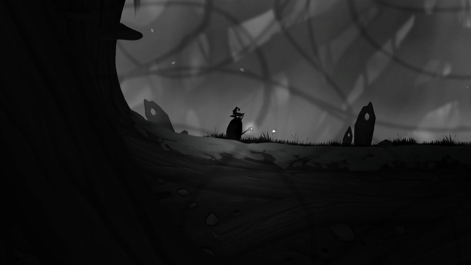 Screenshot of the game from underground of the forest level
