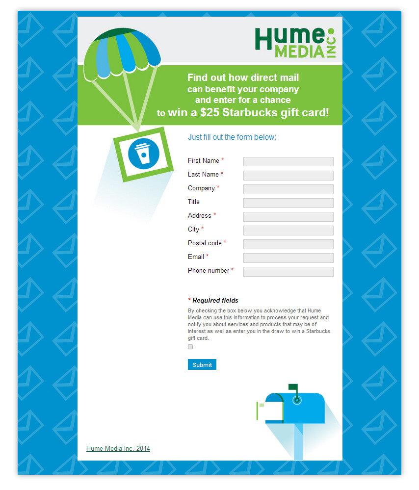 Hume Media Inc web sign-up form design and development