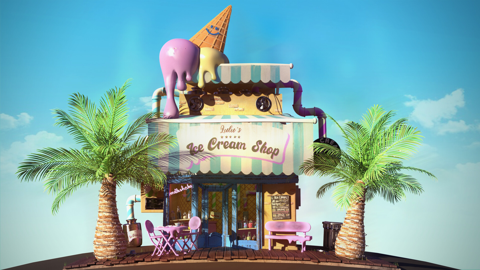 Artstation Ice Cream Shop 3d Lucie Daniel
