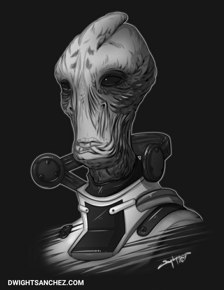 An illustration of Mordin from Mass Effect. 