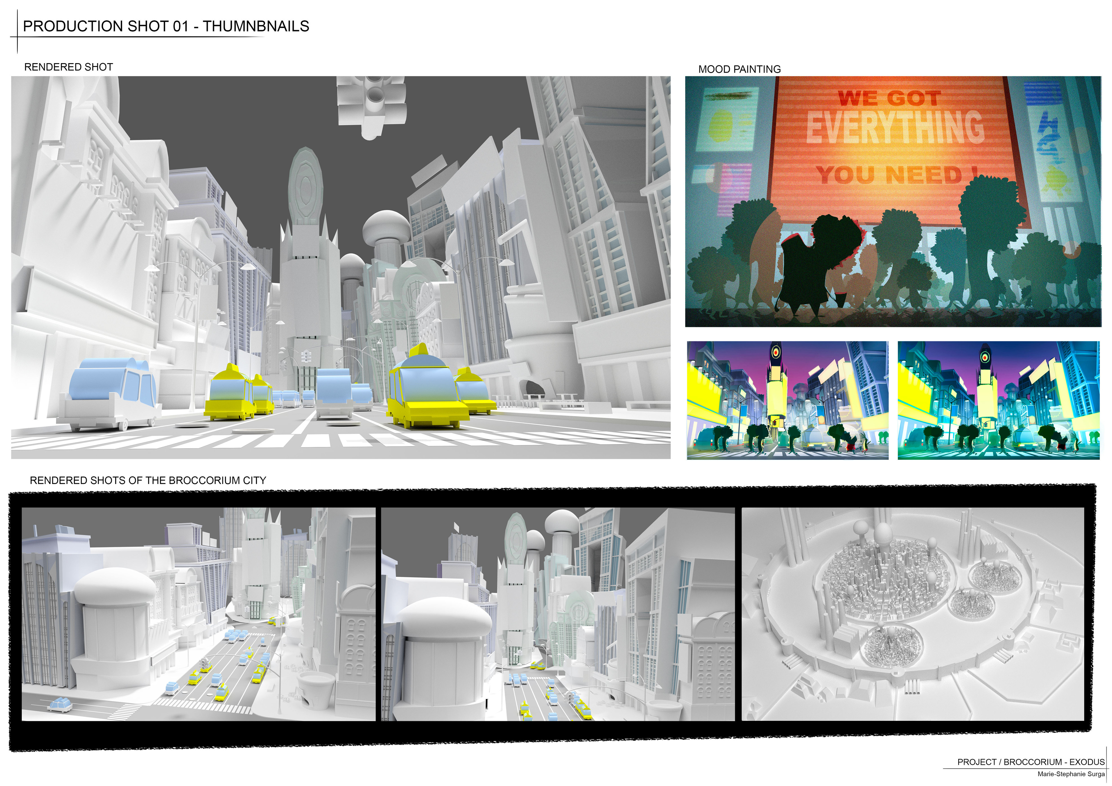 Here are some work in process thumbnails ! From initial sketch to 3D model.