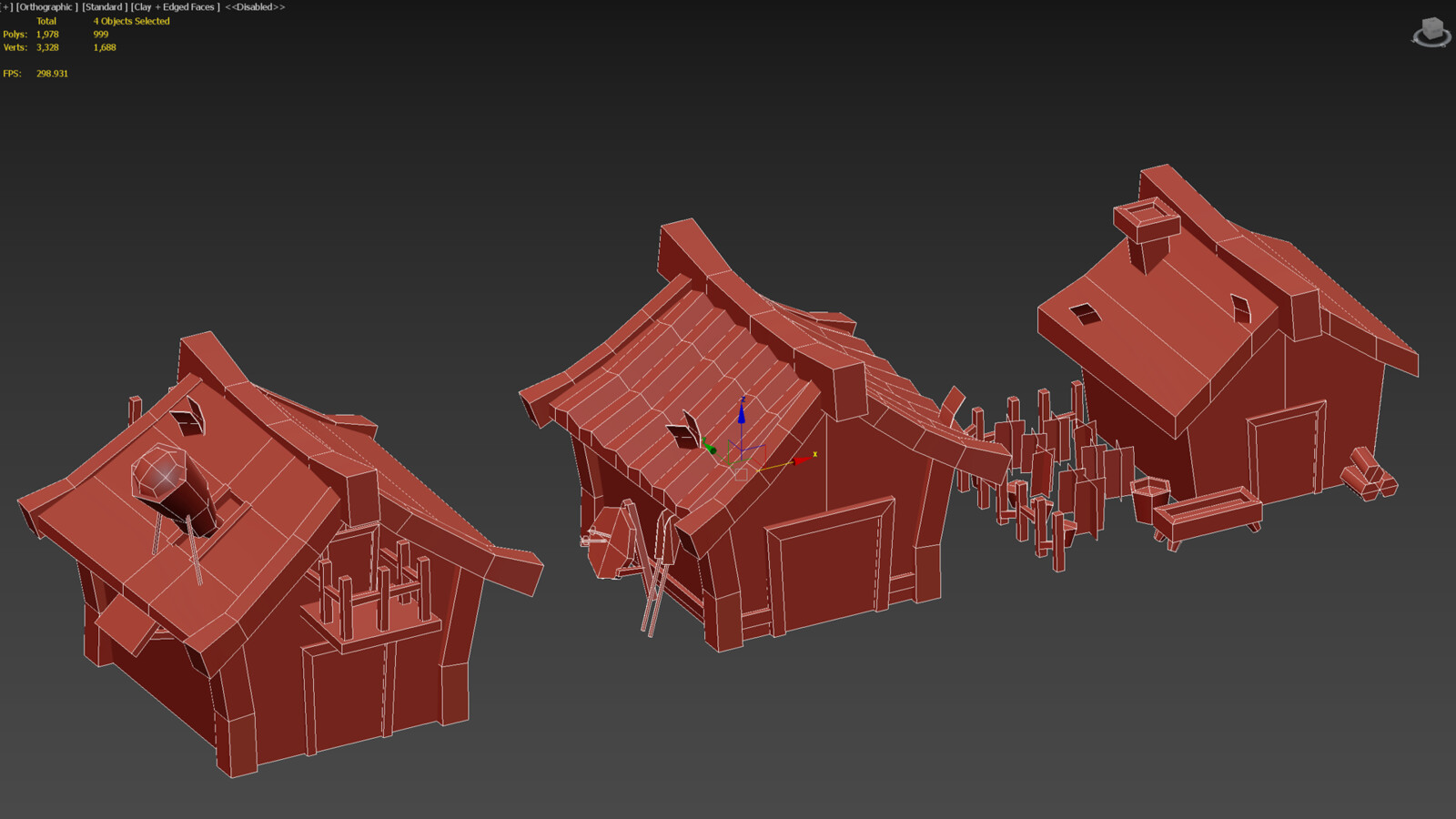 3ds Max viewport capture in clay, note the under 1k polycount.
