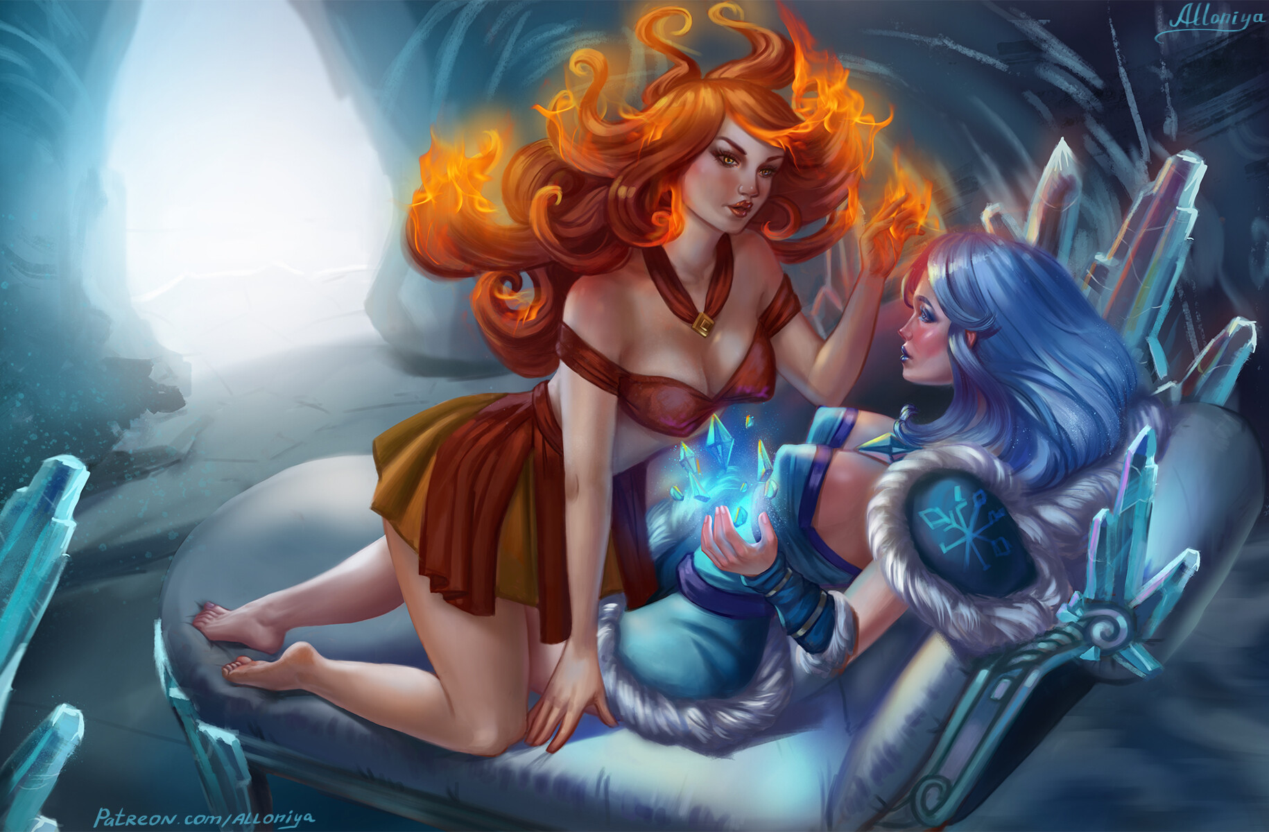 Dota 2 fanart of this month, feauturing hot Lina and ice cold Crystal Maide...