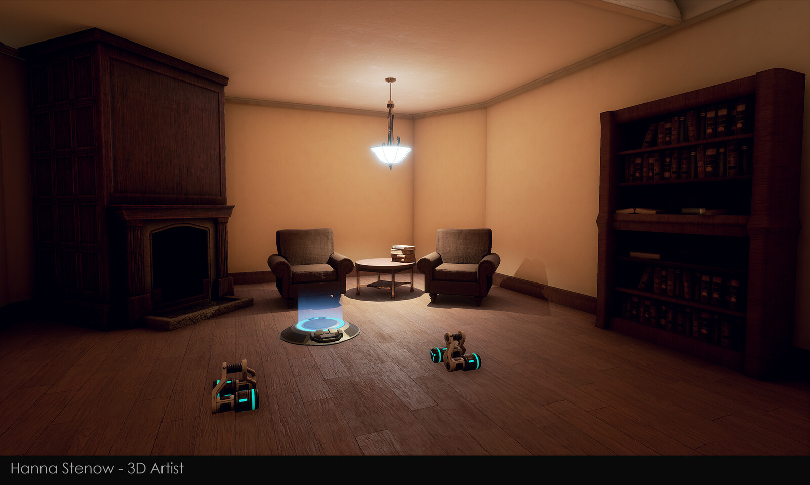 A room on the lower floor between the central area and flag areas.