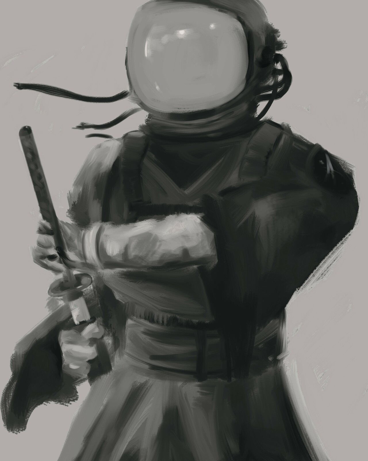 Astronaut Holding A Samurai Sword Embroidery