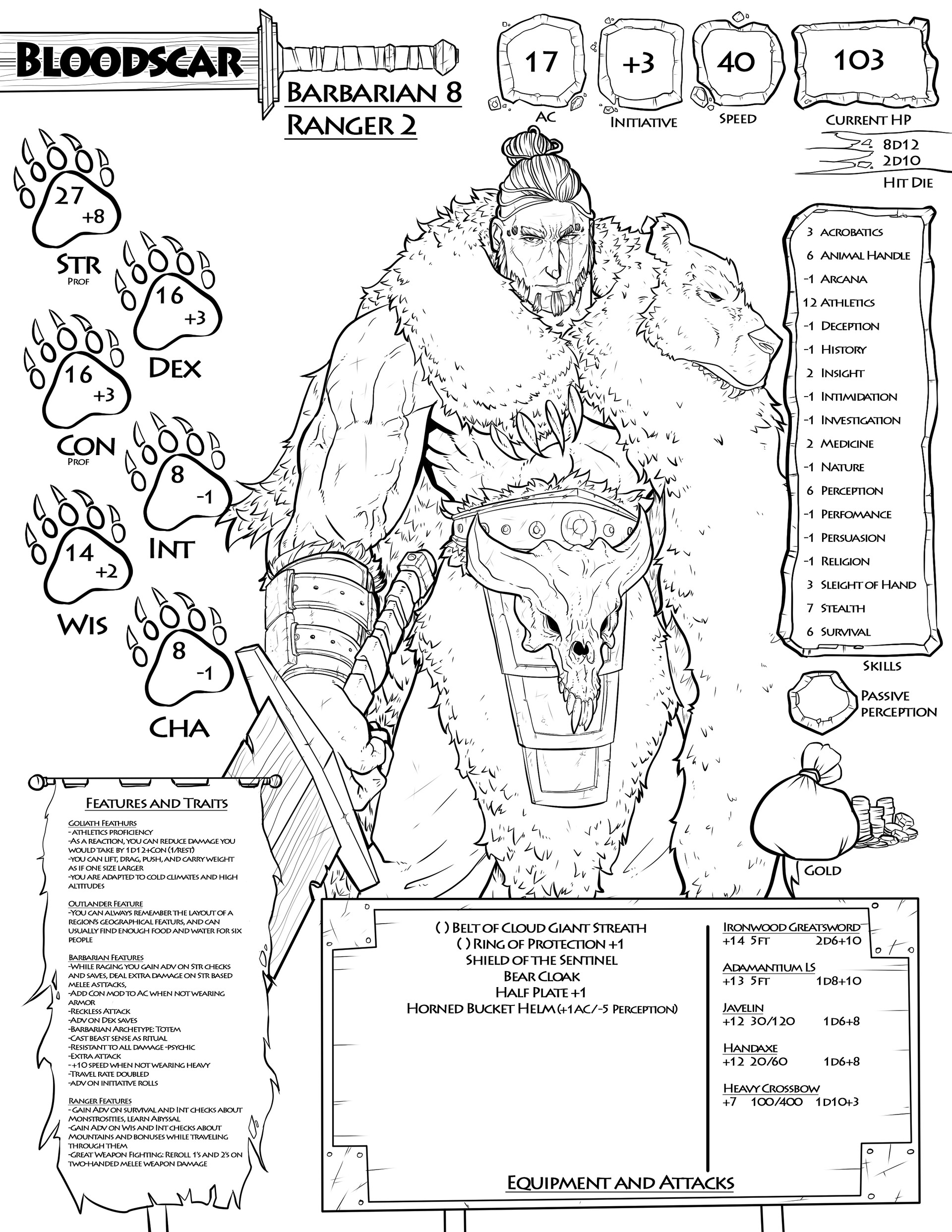 ArtStation Bloodscar the Barbarian's Character Sheet.