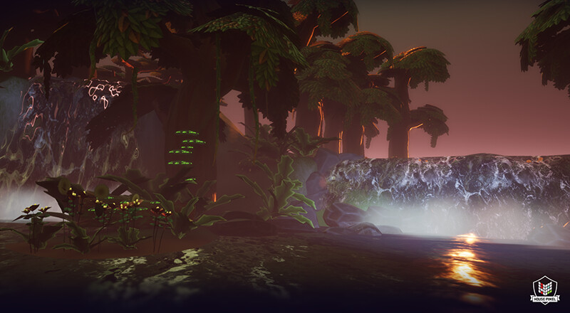 Level dressing for the Jungle themed level. I created the water and its shaders, the VFX, lighting, post-process, and landscape.